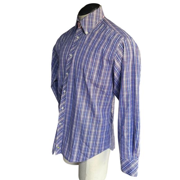 TailorByrd Men M oxford shirt Button Double Ply Cotton long sleeve smart Plaid - Picture 5 of 10